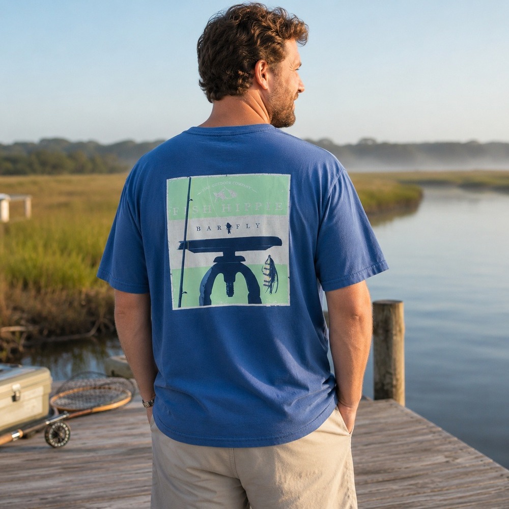 Fish Hippie Bar Fly T Shirt Men's XL Blue Fly Fishing Graphic Cotton Coastal